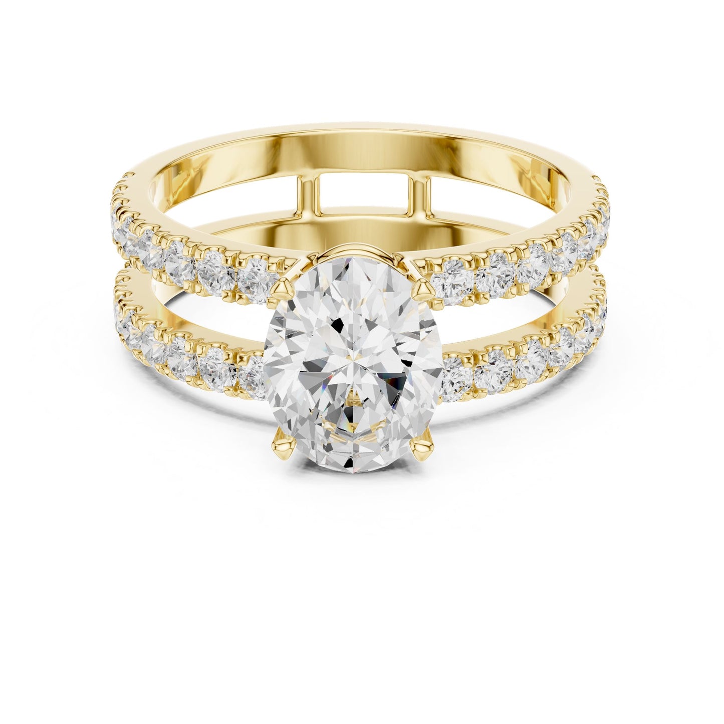 Round Lab Grown Diamond Cathedral Engagement Ring