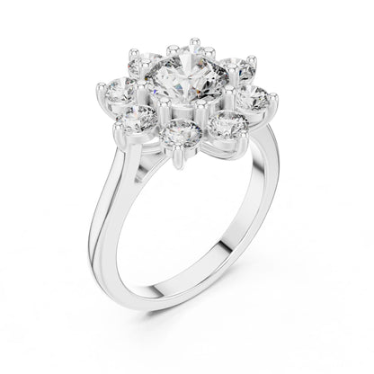 Round Lab Grown Diamond Cluster Engagement Ring