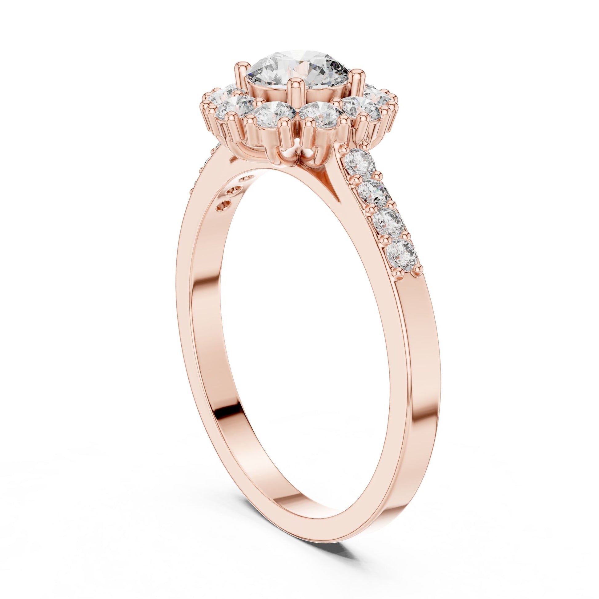 Round Lab Grown Diamond Halo Engagement Ring