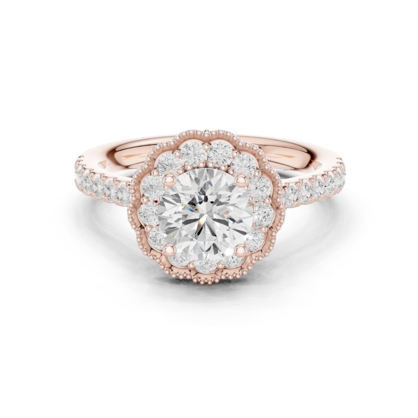 Round Lab Grown Diamond Halo Engagement Ring