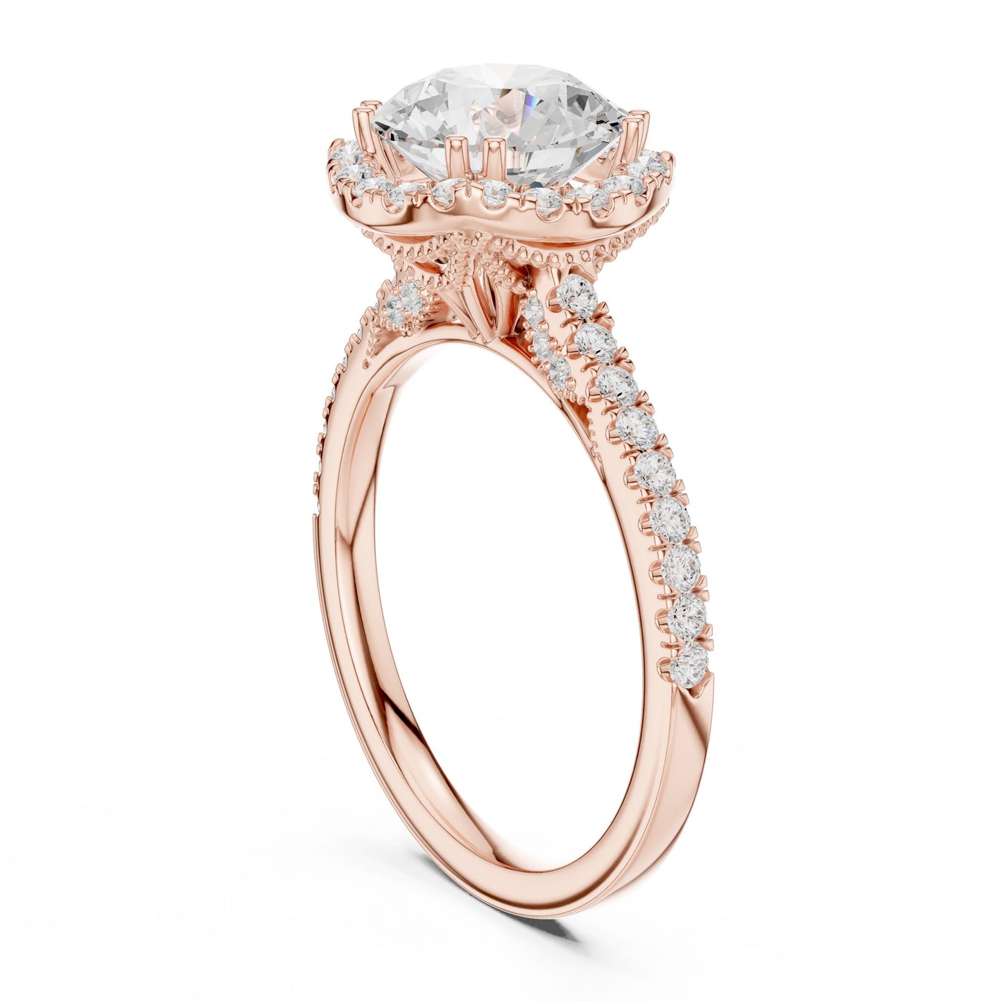 Round Lab Grown Diamond Halo Engagement Ring