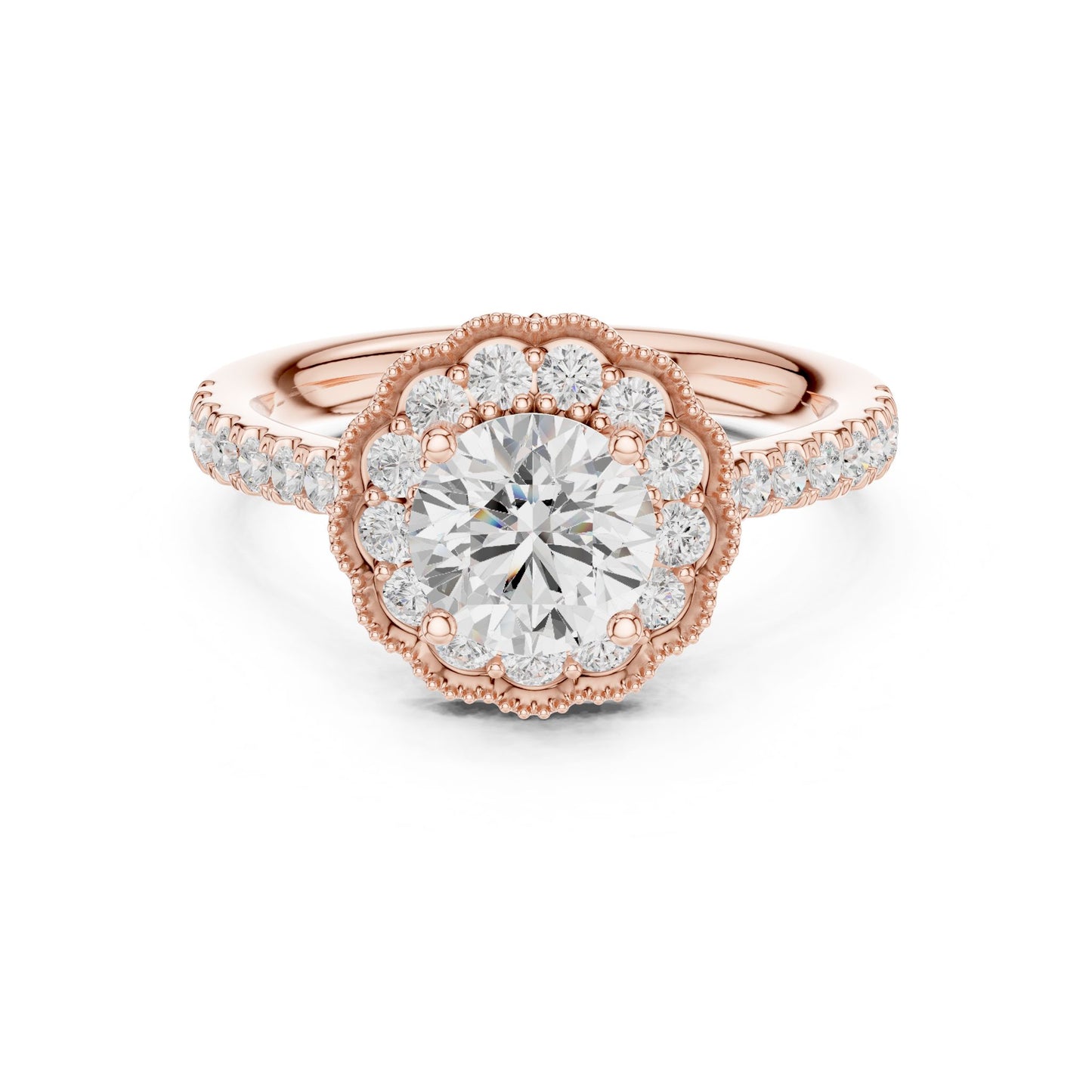 Round Lab Grown Diamond Halo Engagement Ring