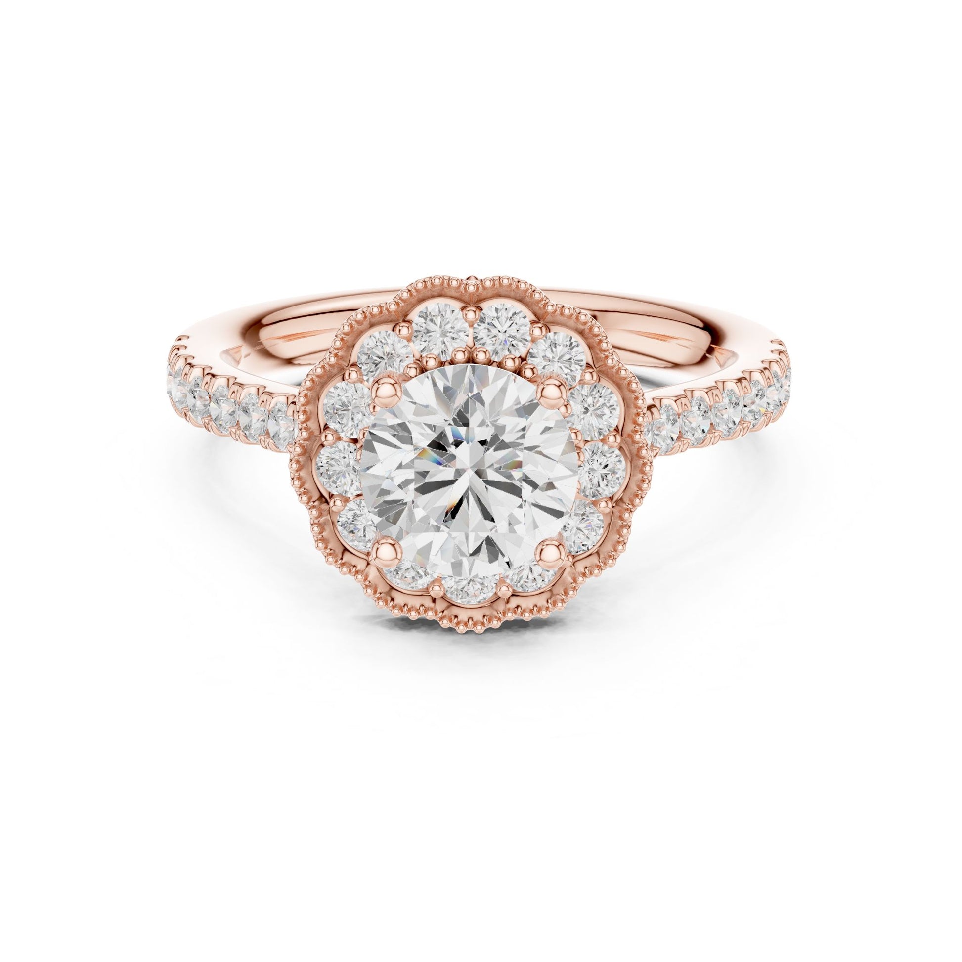 Round Lab Grown Diamond Halo Engagement Ring