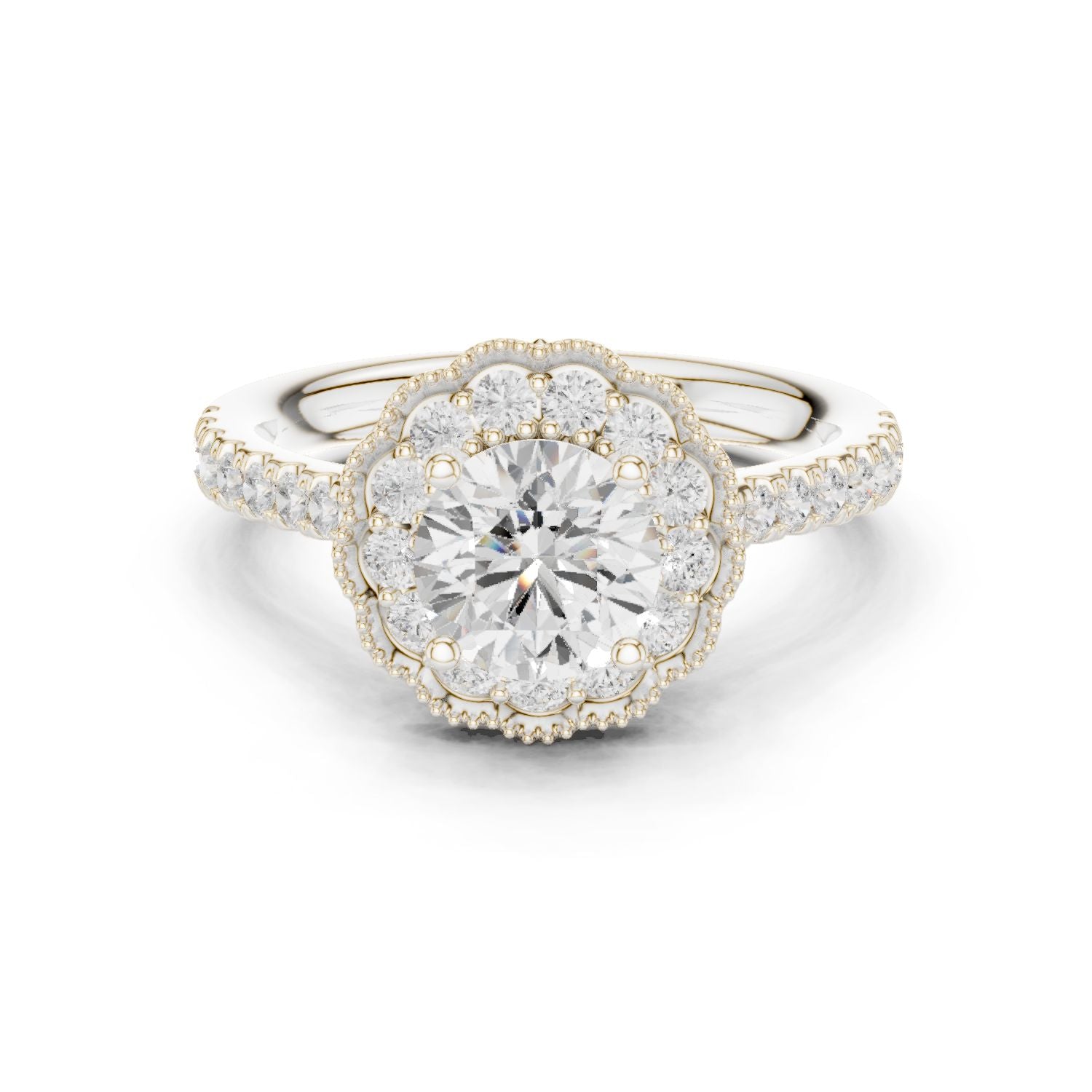 Round Lab Grown Diamond Halo Engagement Ring