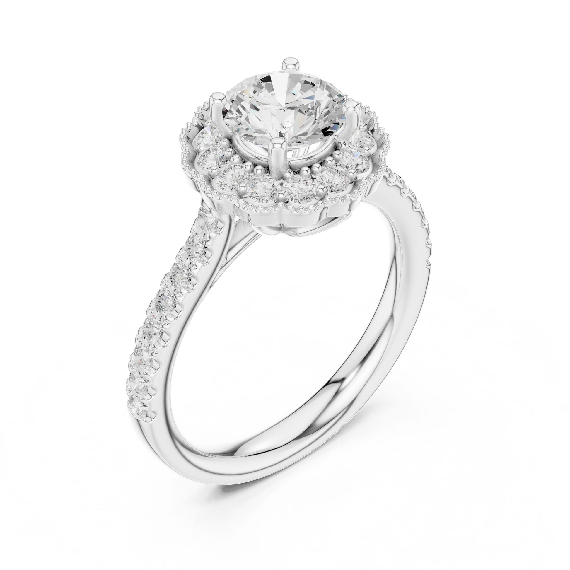 Round Lab Grown Diamond Halo Engagement Ring
