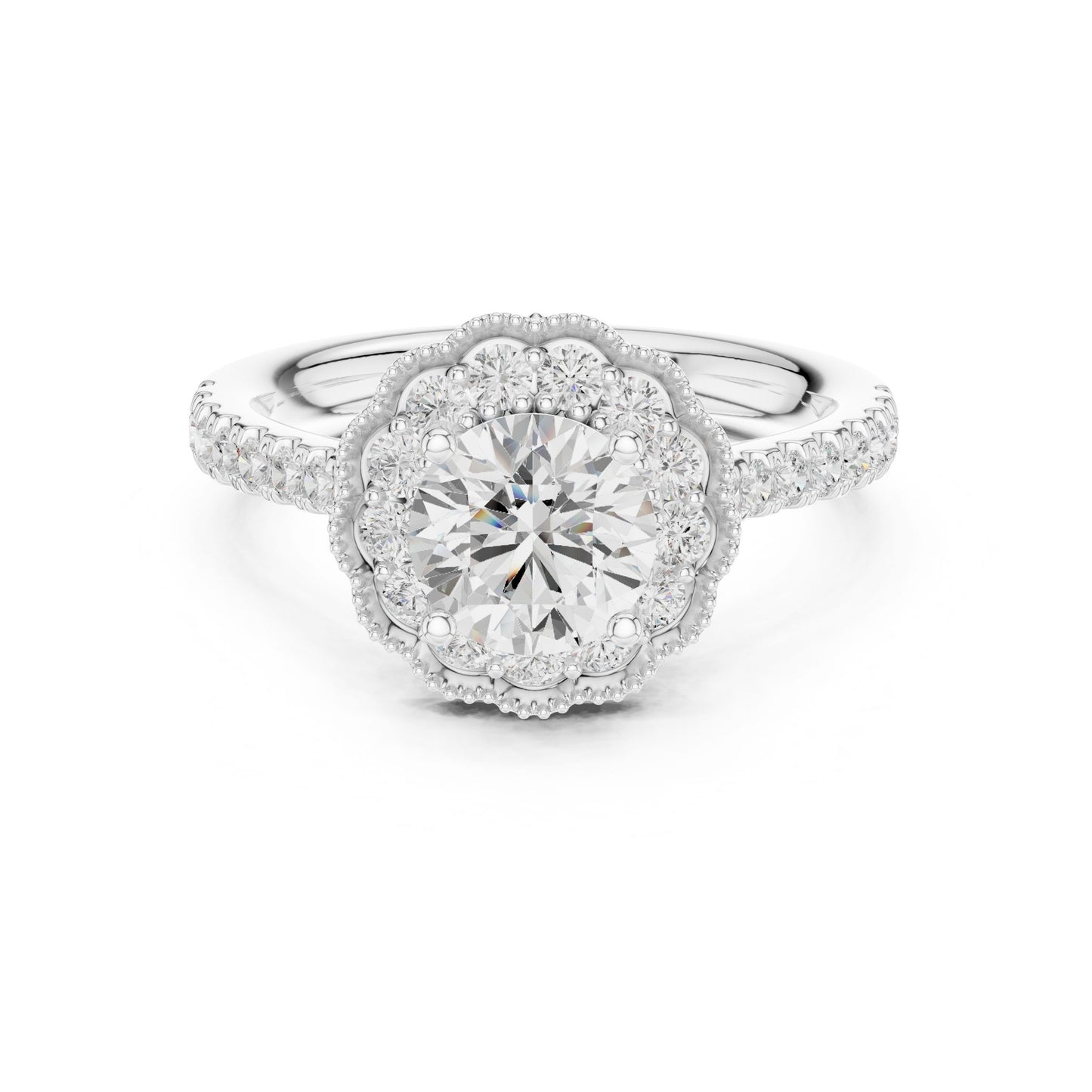 Round Lab Grown Diamond Halo Engagement Ring