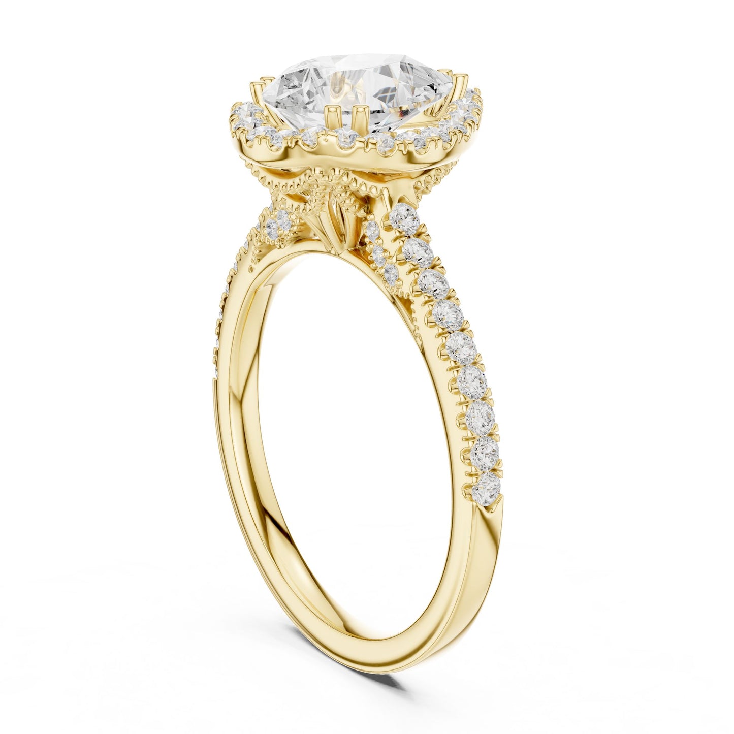 Round Lab Grown Diamond Halo Engagement Ring