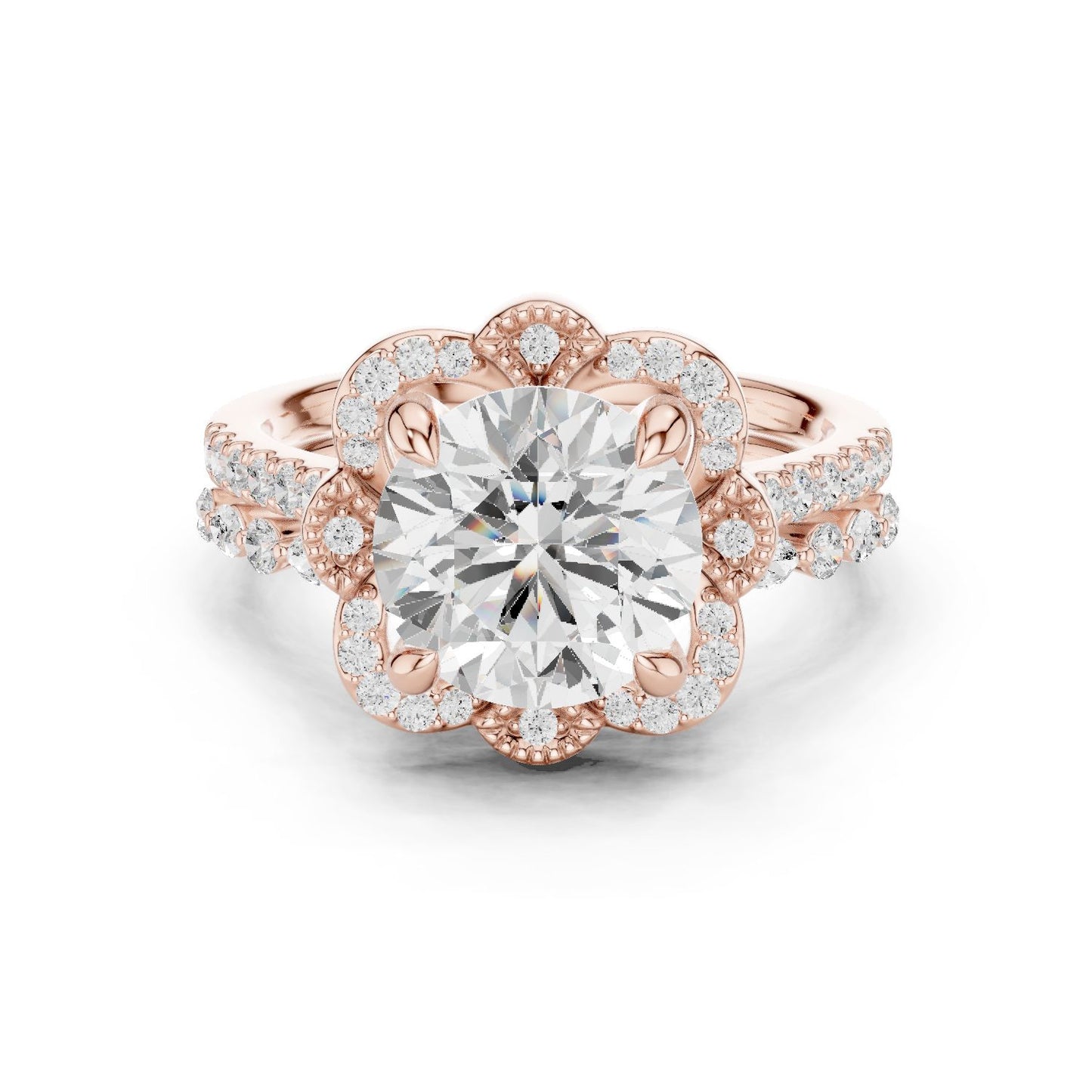 Round Lab Grown Diamond Halo Engagement Ring