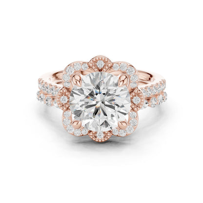 Round Lab Grown Diamond Halo Engagement Ring