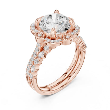 Round Lab Grown Diamond Halo Engagement Ring