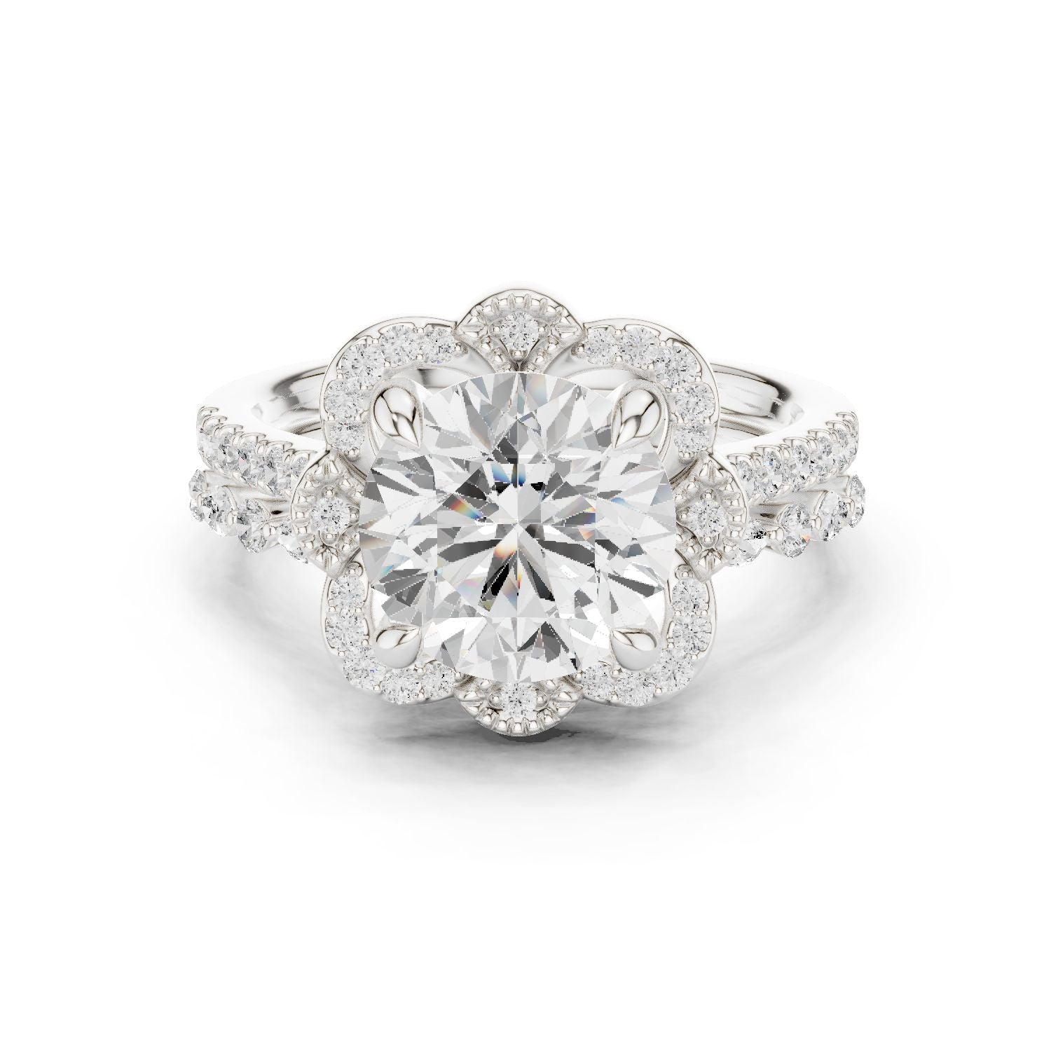 Round Lab Grown Diamond Halo Engagement Ring