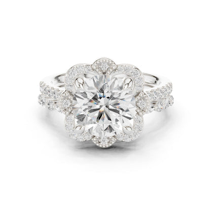 Round Lab Grown Diamond Halo Engagement Ring