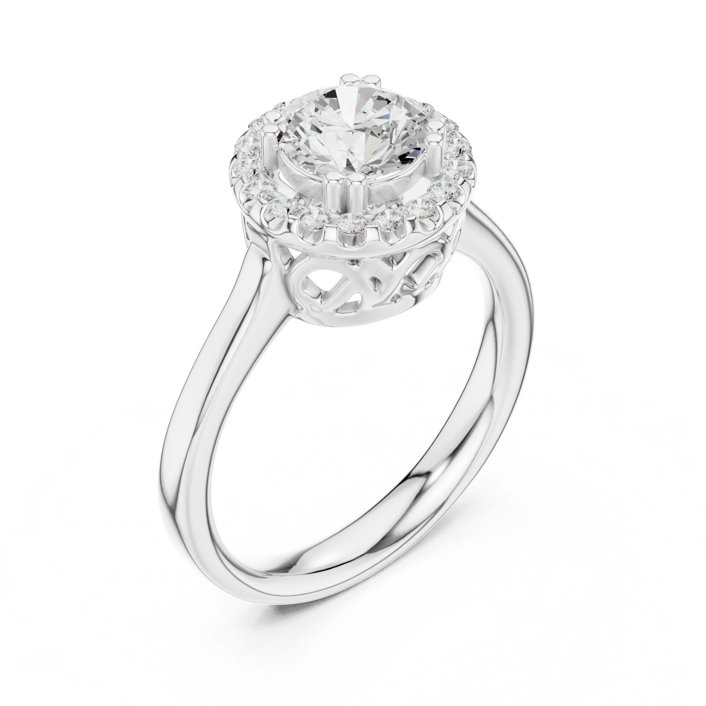 Round Lab Grown Diamond Halo Engagement Ring