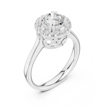 Round Lab Grown Diamond Halo Engagement Ring