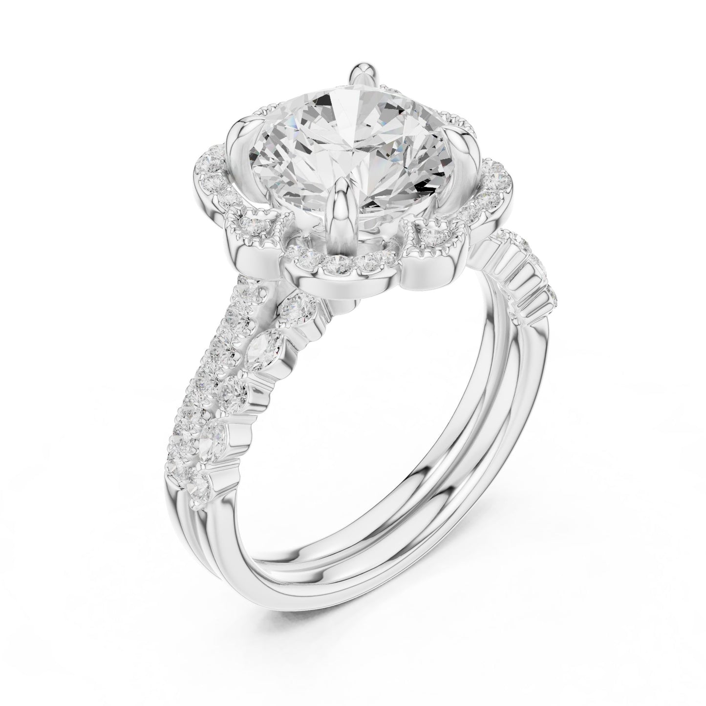 Round Lab Grown Diamond Halo Engagement Ring