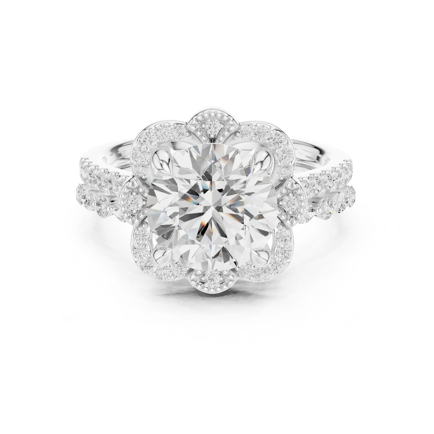 Round Lab Grown Diamond Halo Engagement Ring