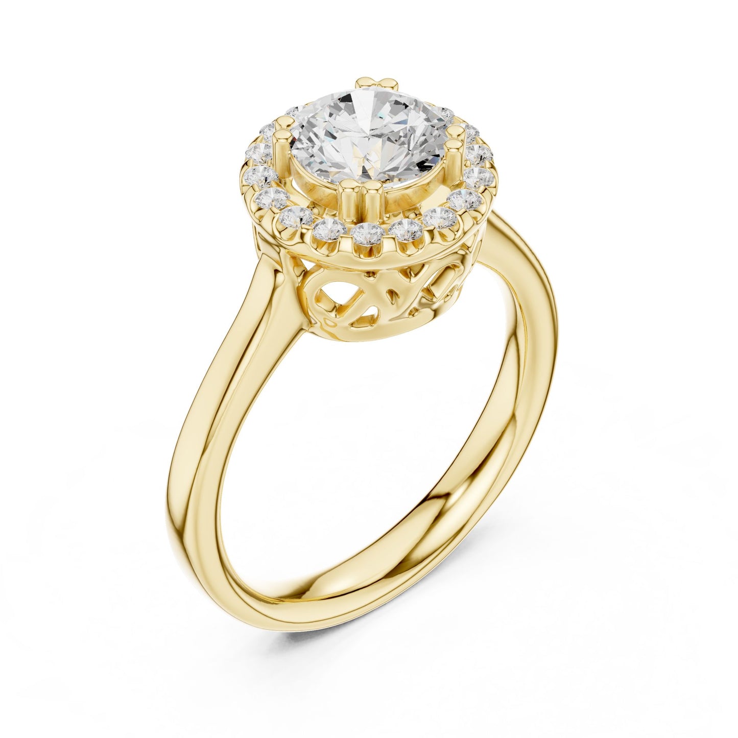 Round Lab Grown Diamond Halo Engagement Ring