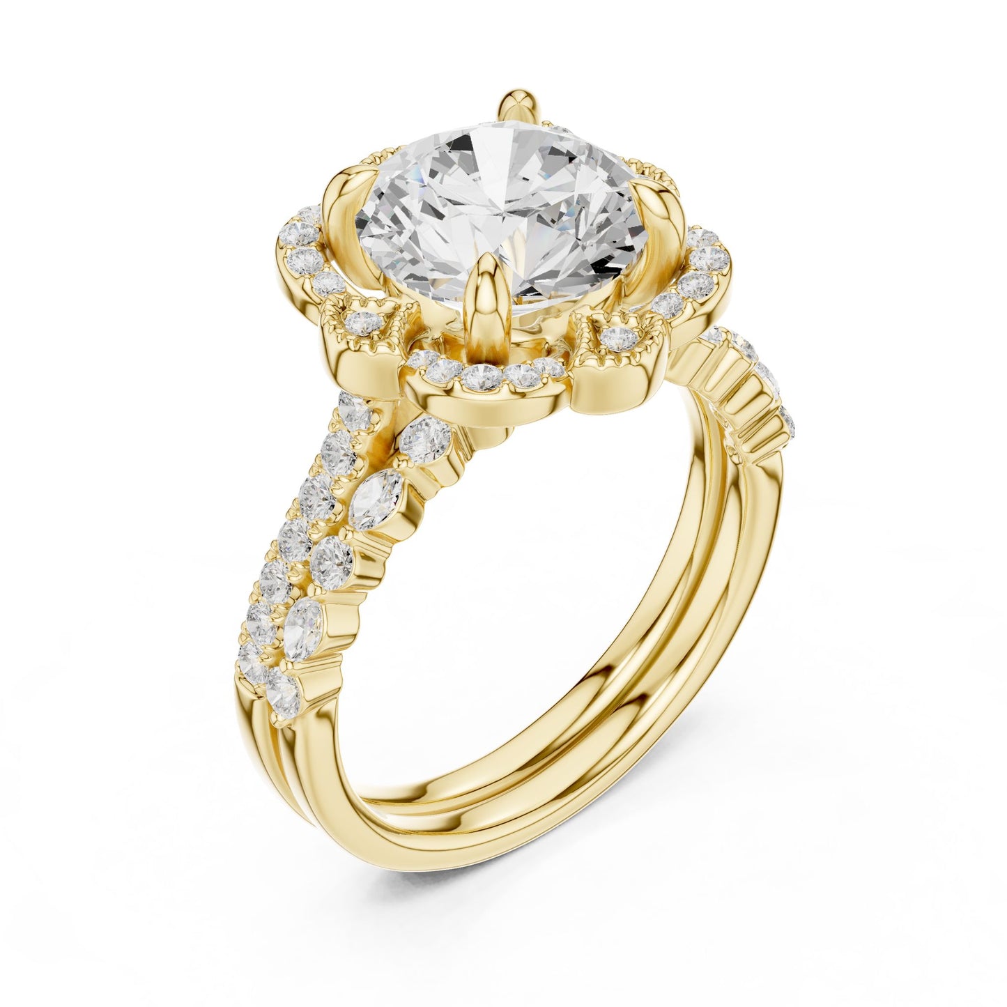 Round Lab Grown Diamond Halo Engagement Ring