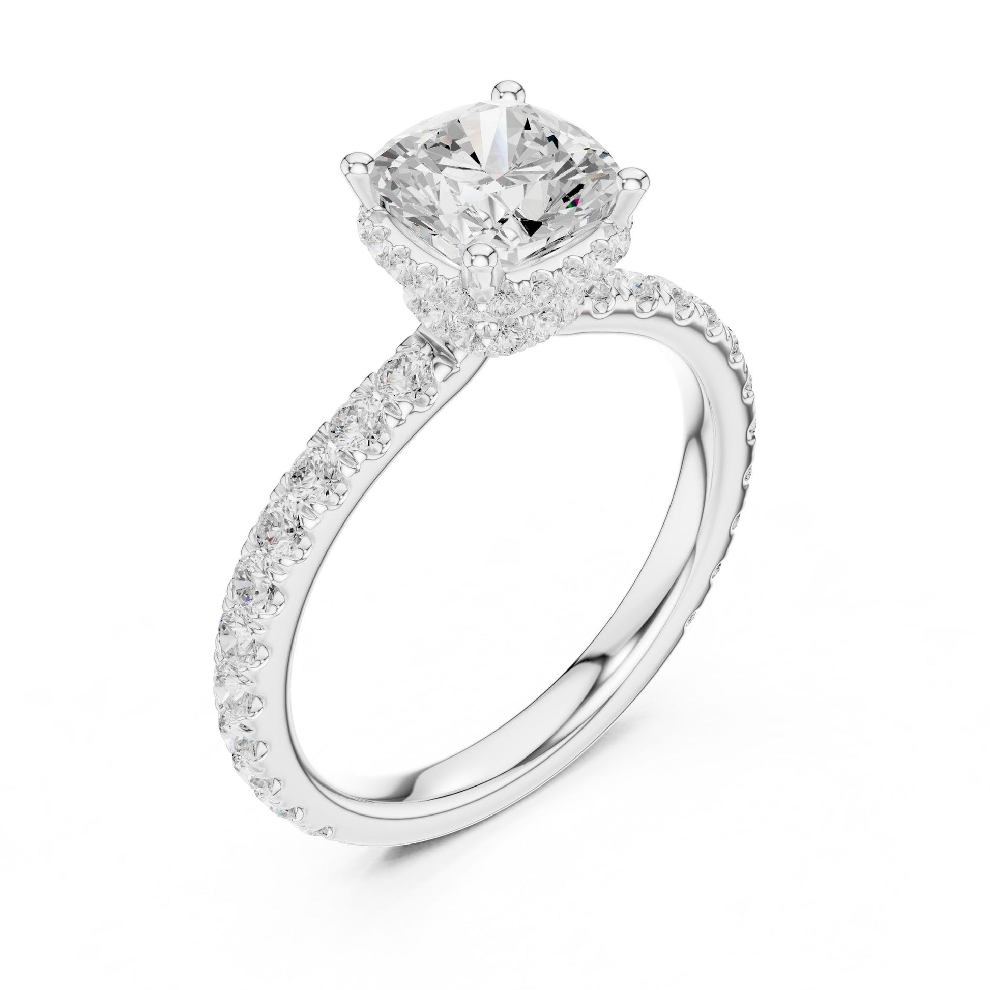 Round Lab Grown Diamond Hidden Halo Engagement Ring