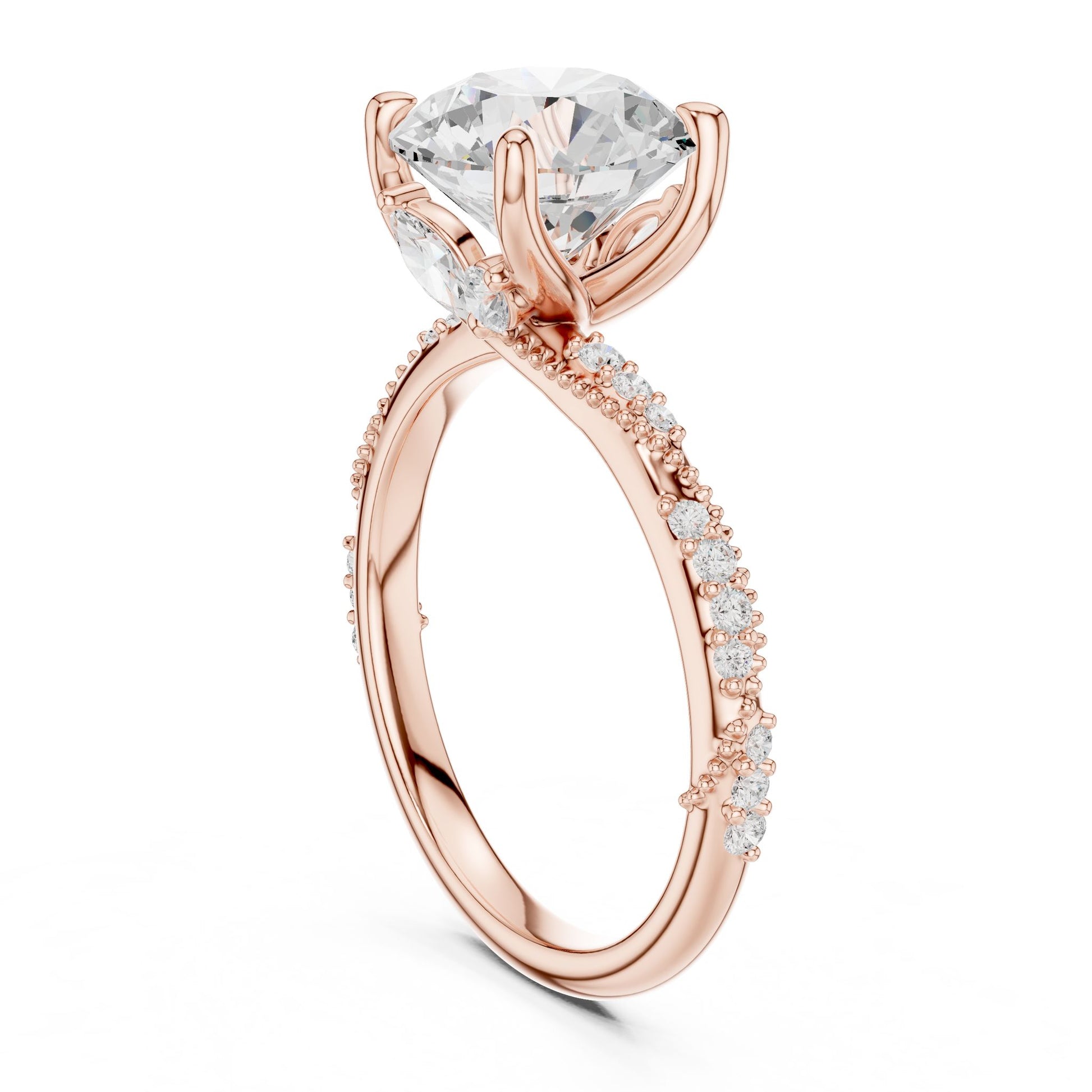Round Lab Grown Diamond Pave Engagement Ring