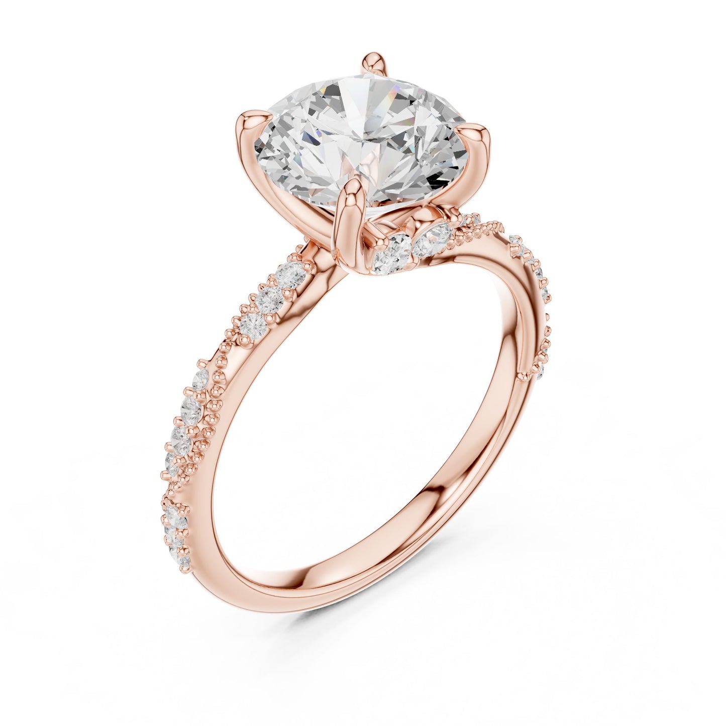 Round Lab Grown Diamond Pave Engagement Ring