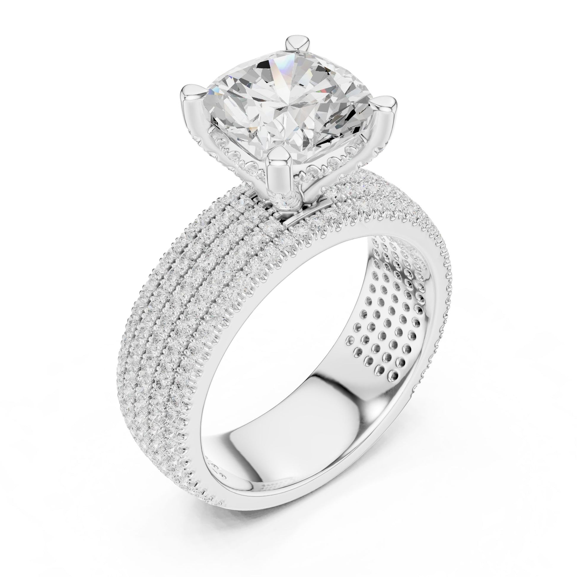 Round Lab Grown Diamond Pave Engagement Ring