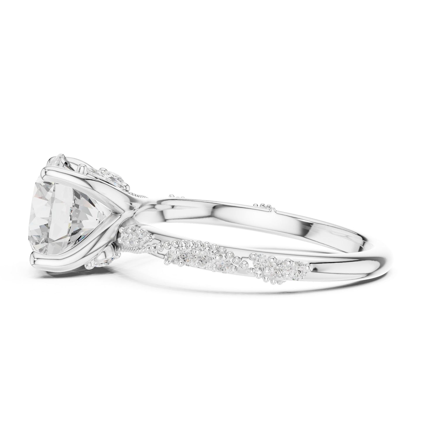Round Lab Grown Diamond Pave Engagement Ring