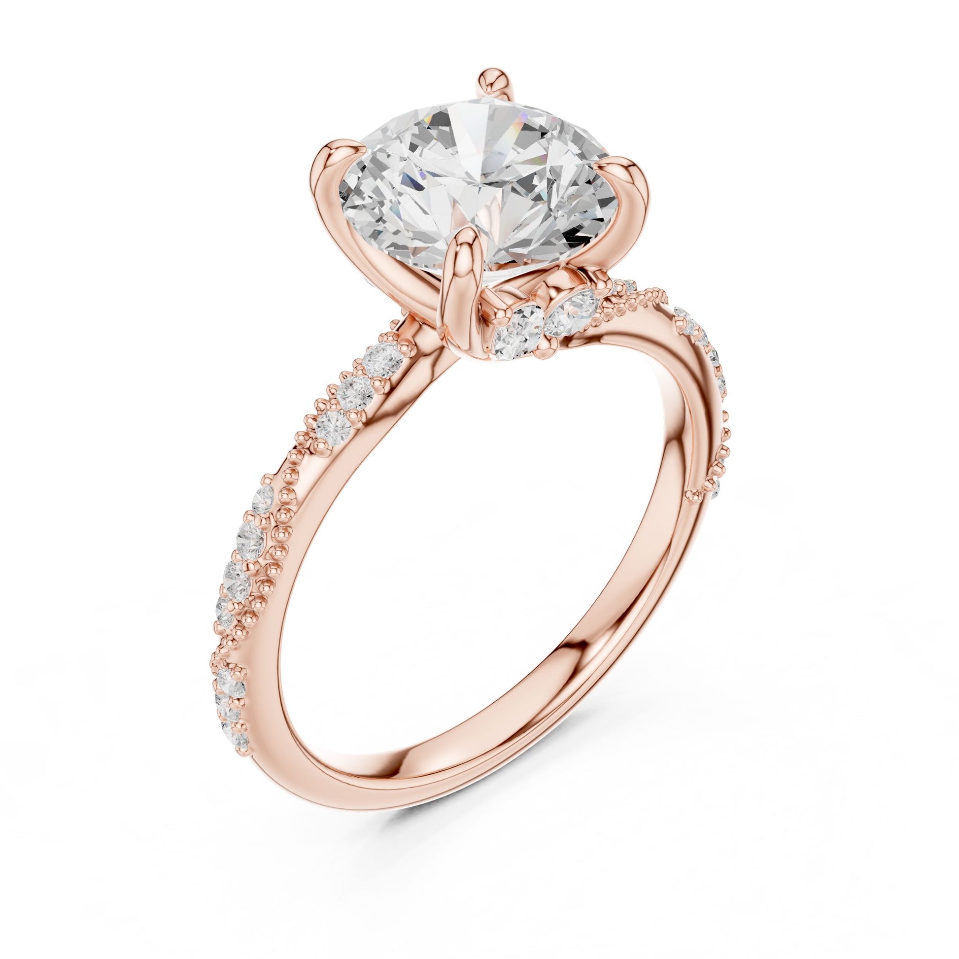 Round Lab Grown Diamond Pave Engagement Ring