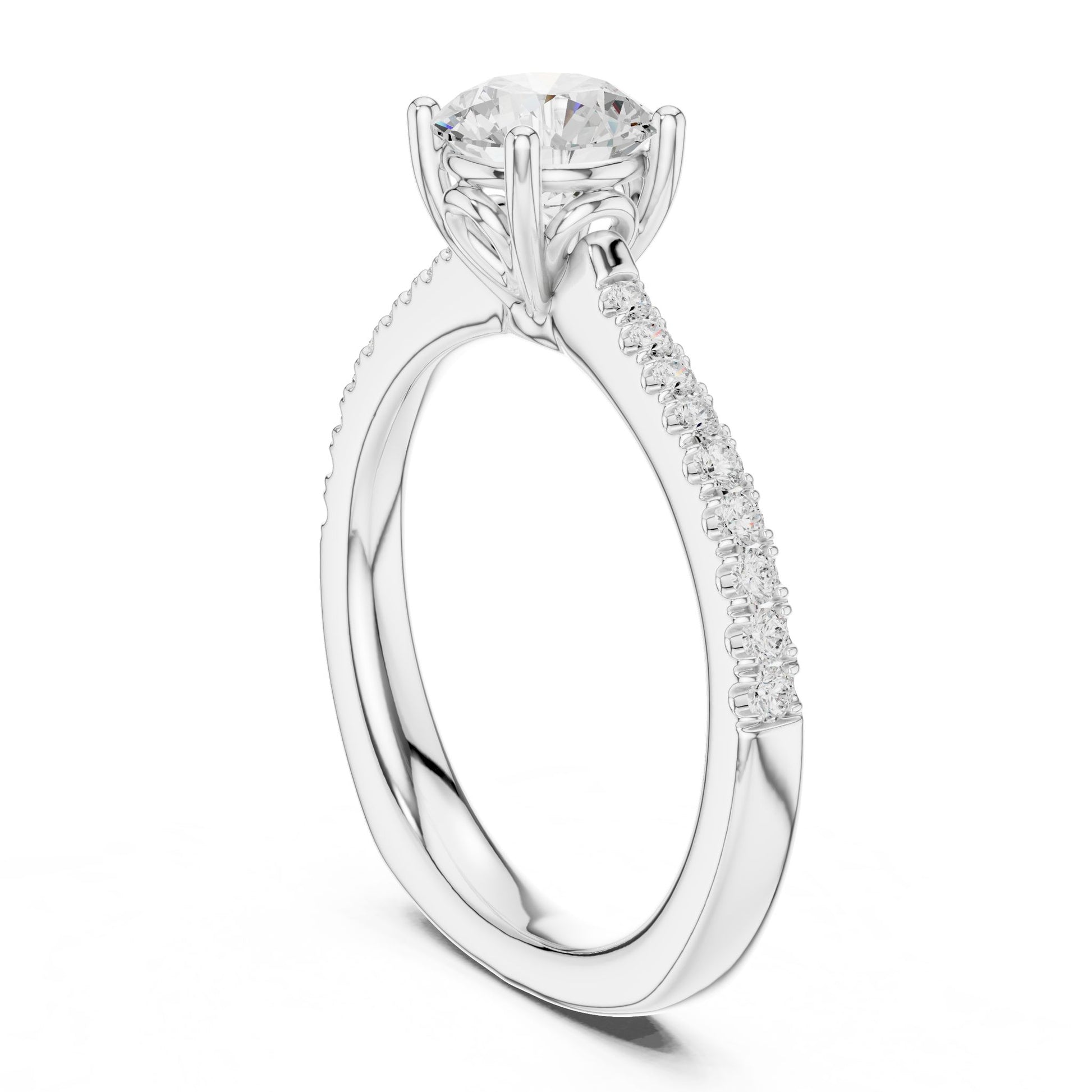 Round Lab Grown Diamond Pave Engagement Ring