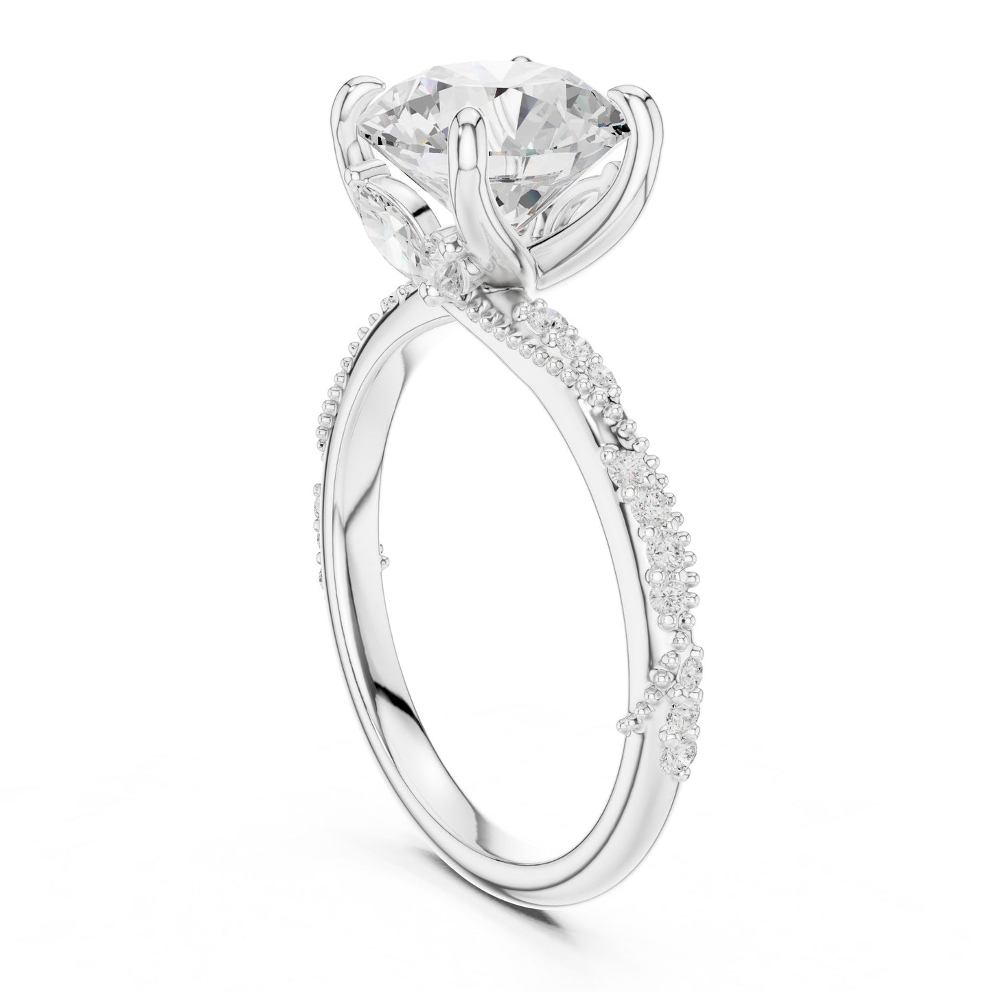 Round Lab Grown Diamond Pave Engagement Ring