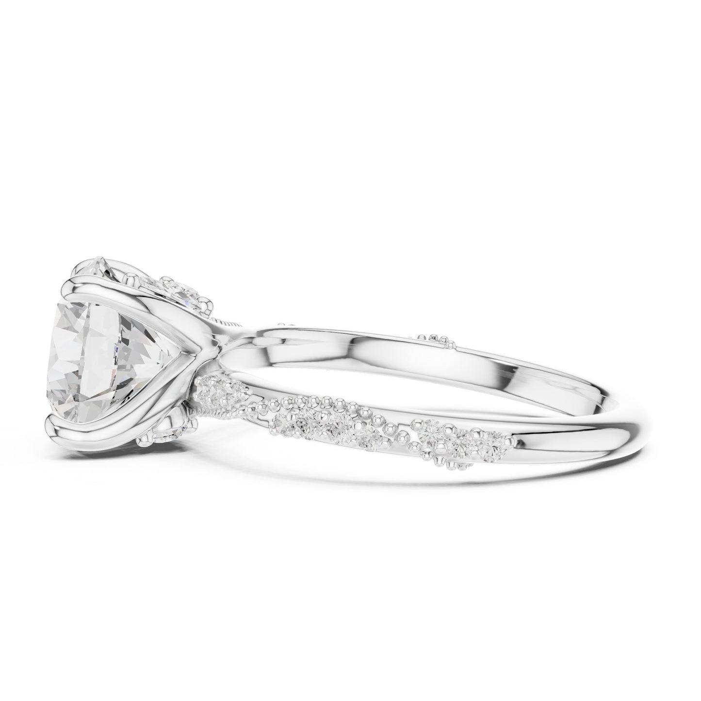 Round Lab Grown Diamond Pave Engagement Ring