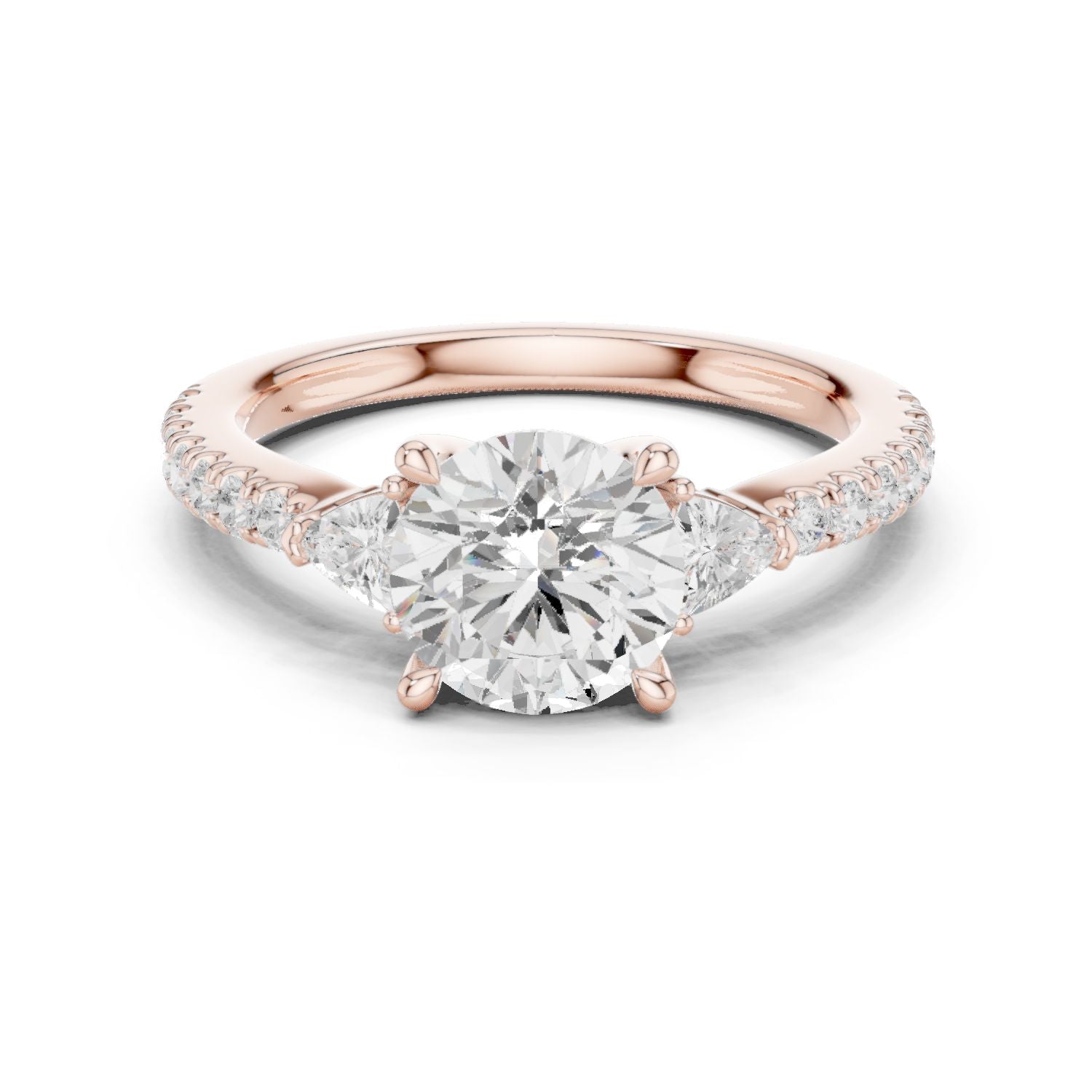 Round Lab Grown Diamond Side-Stone Engagement Ring