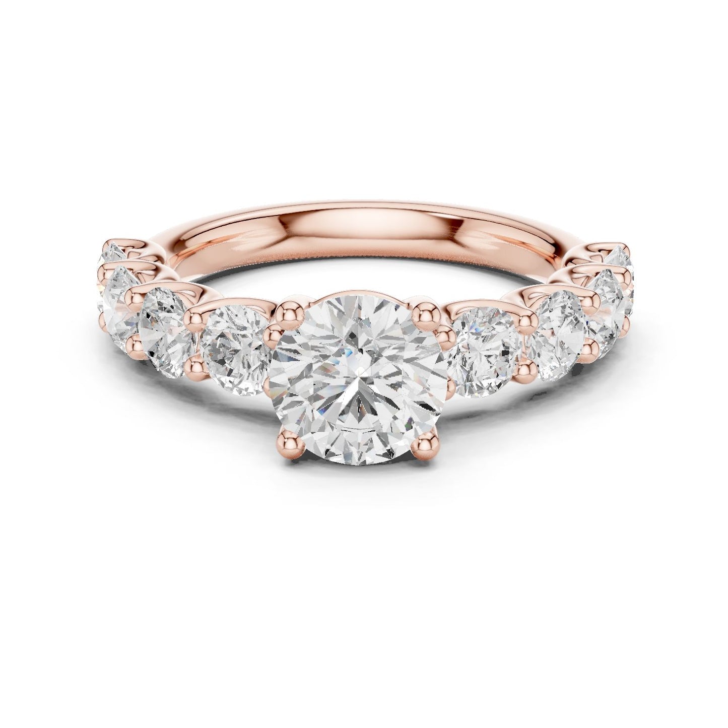 Round Lab Grown Diamond Side-Stone Engagement Ring