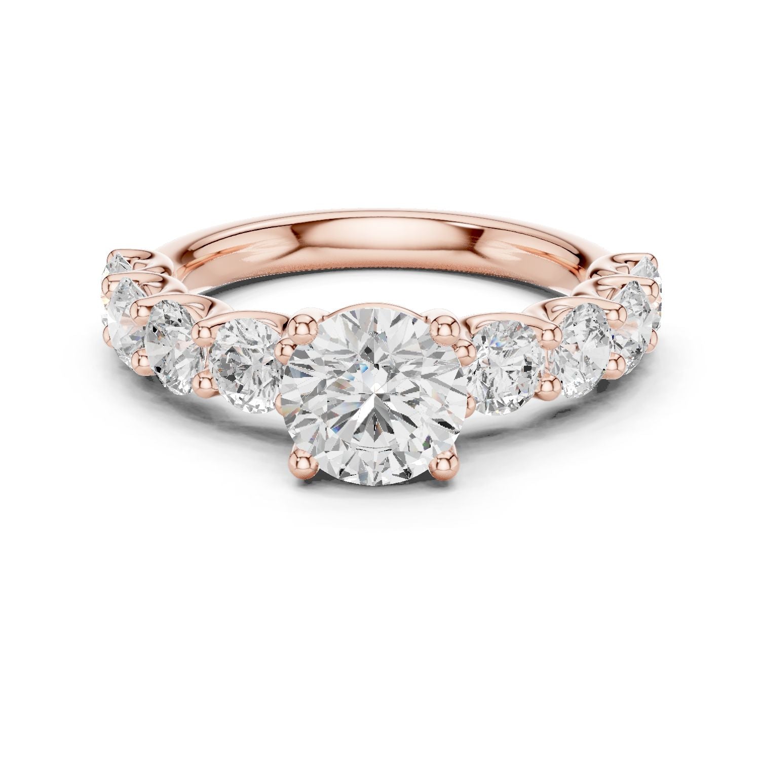 Round Lab Grown Diamond Side-Stone Engagement Ring