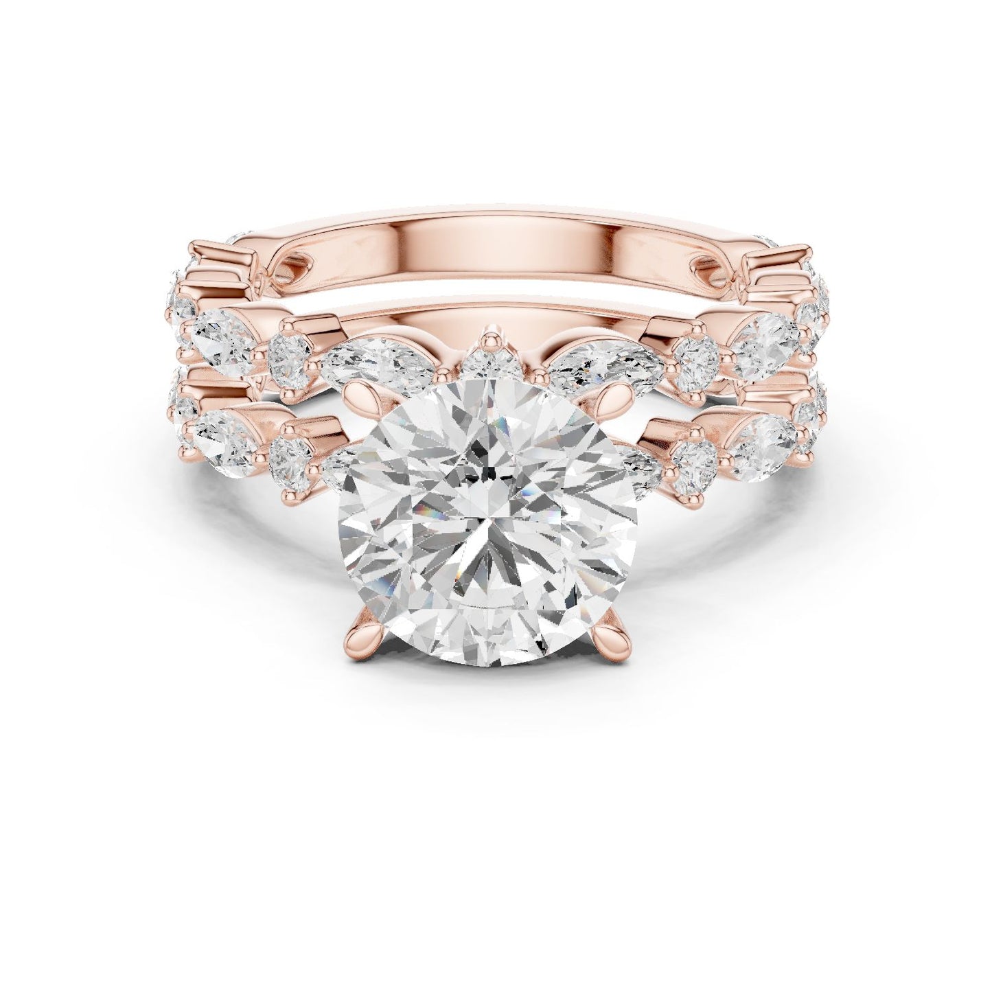 Round Lab Grown Diamond Side-Stone Engagement Ring