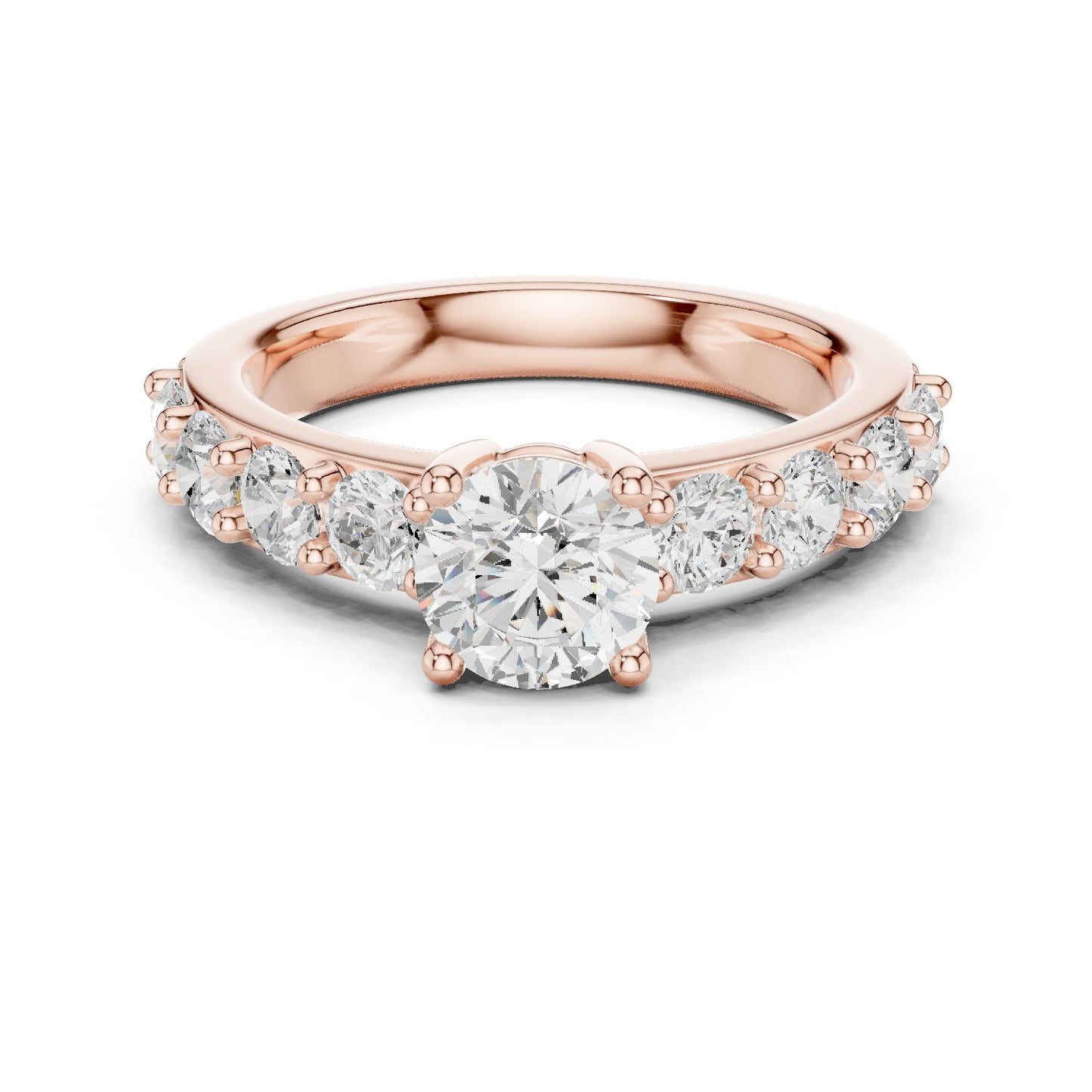 Round Lab Grown Diamond Side-Stone Engagement Ring