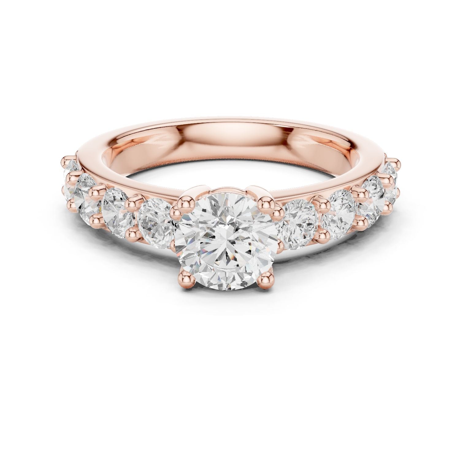 Round Lab Grown Diamond Side-Stone Engagement Ring
