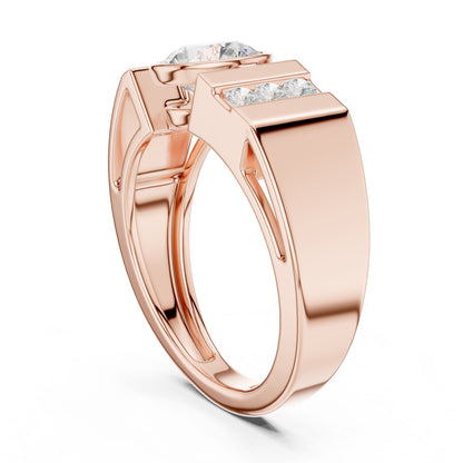Men's Round Lab Grown Diamond Side-Stone Ring