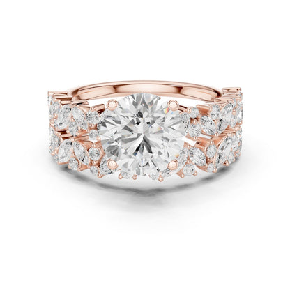 Round Lab Grown Diamond Side-Stone Engagement Ring