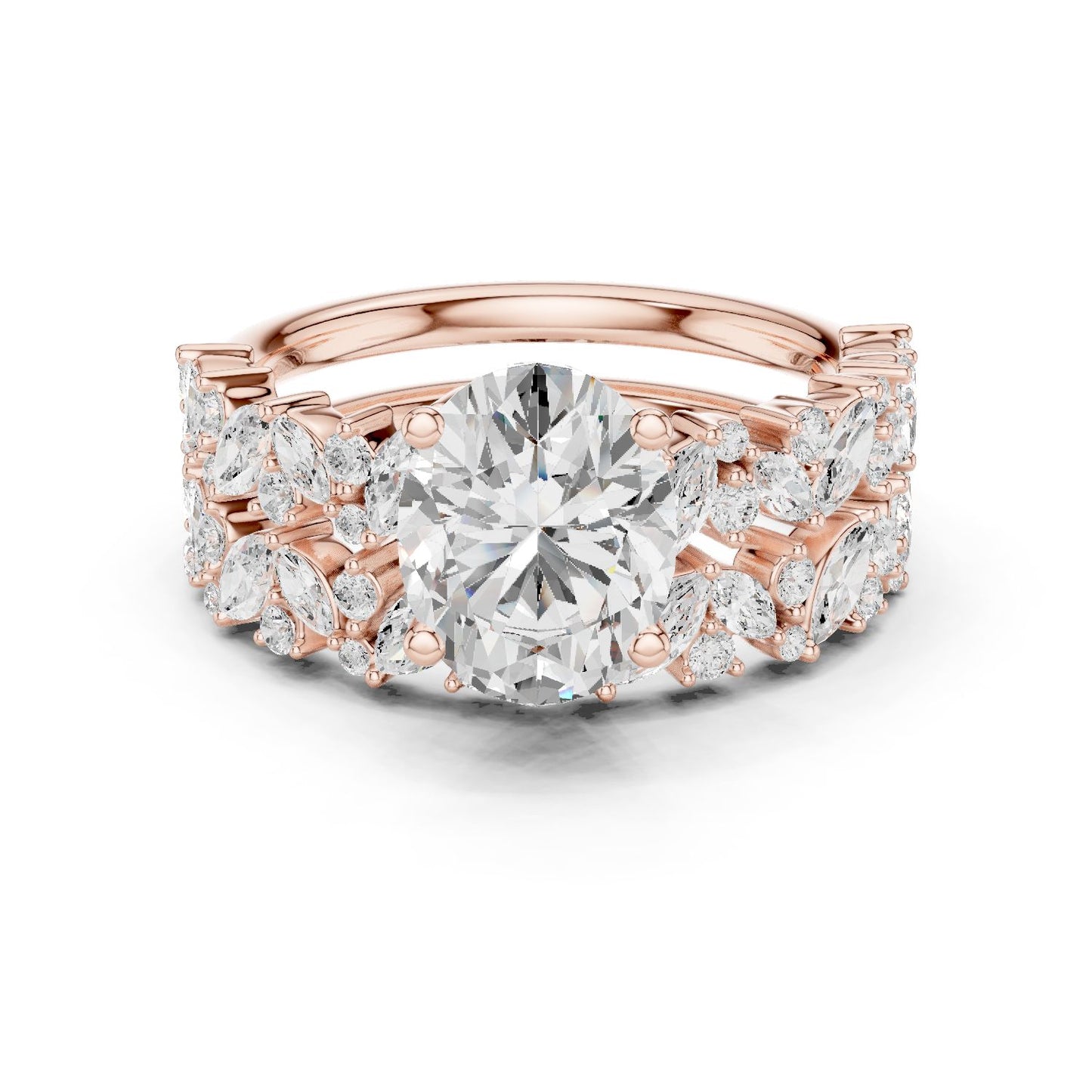 Round Lab Grown Diamond Side-Stone Engagement Ring