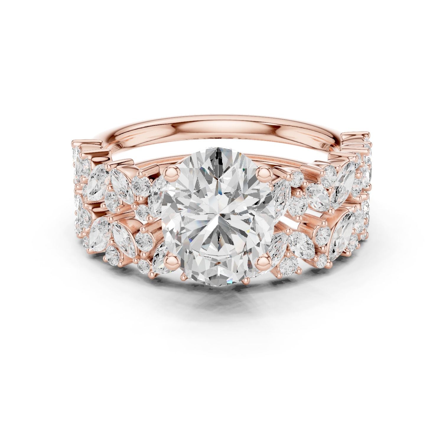Round Lab Grown Diamond Side-Stone Engagement Ring