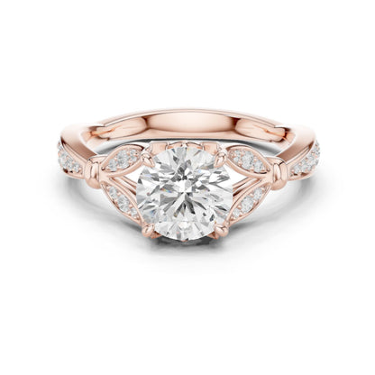 Round Lab Grown Diamond Side-Stone Engagement Ring
