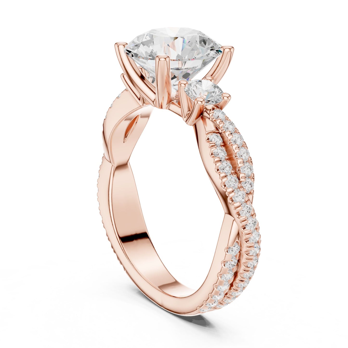 Round Lab Grown Diamond Side-Stone Engagement Ring