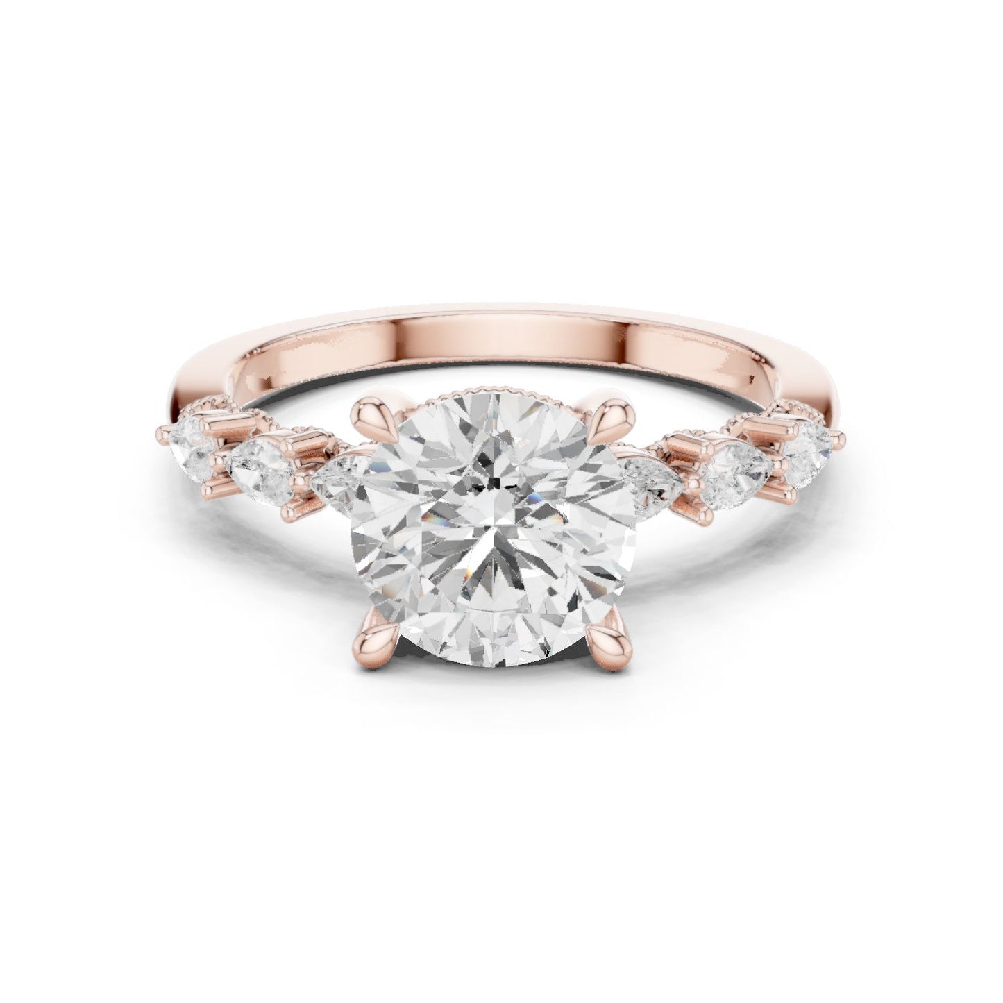 Round Lab Grown Diamond Side-Stone Engagement Ring