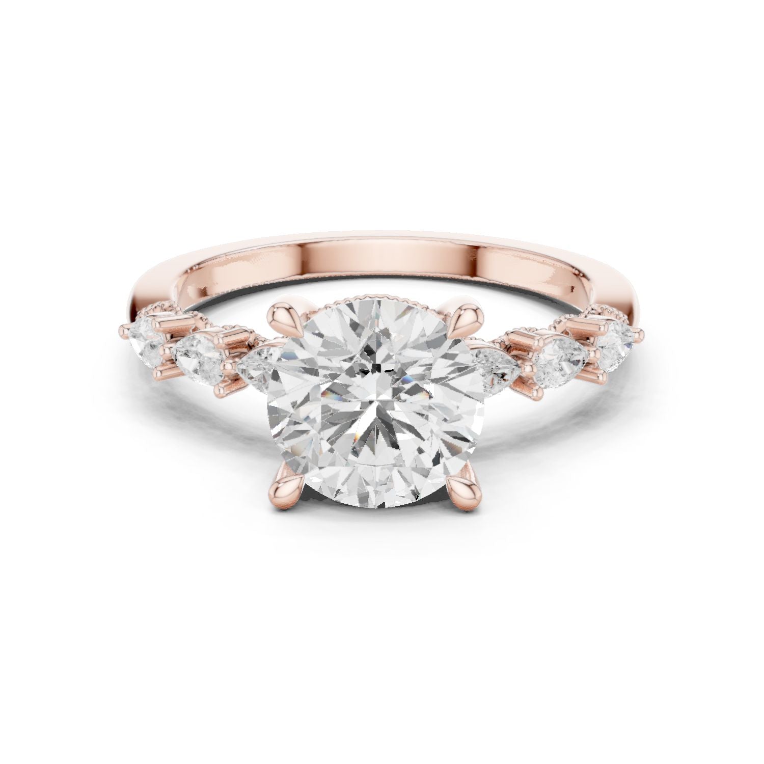 Round Lab Grown Diamond Side-Stone Engagement Ring