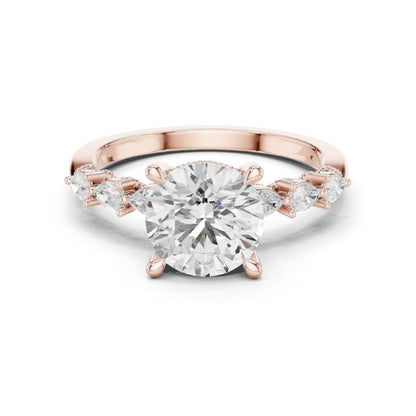Round Lab Grown Diamond Side-Stone Engagement Ring