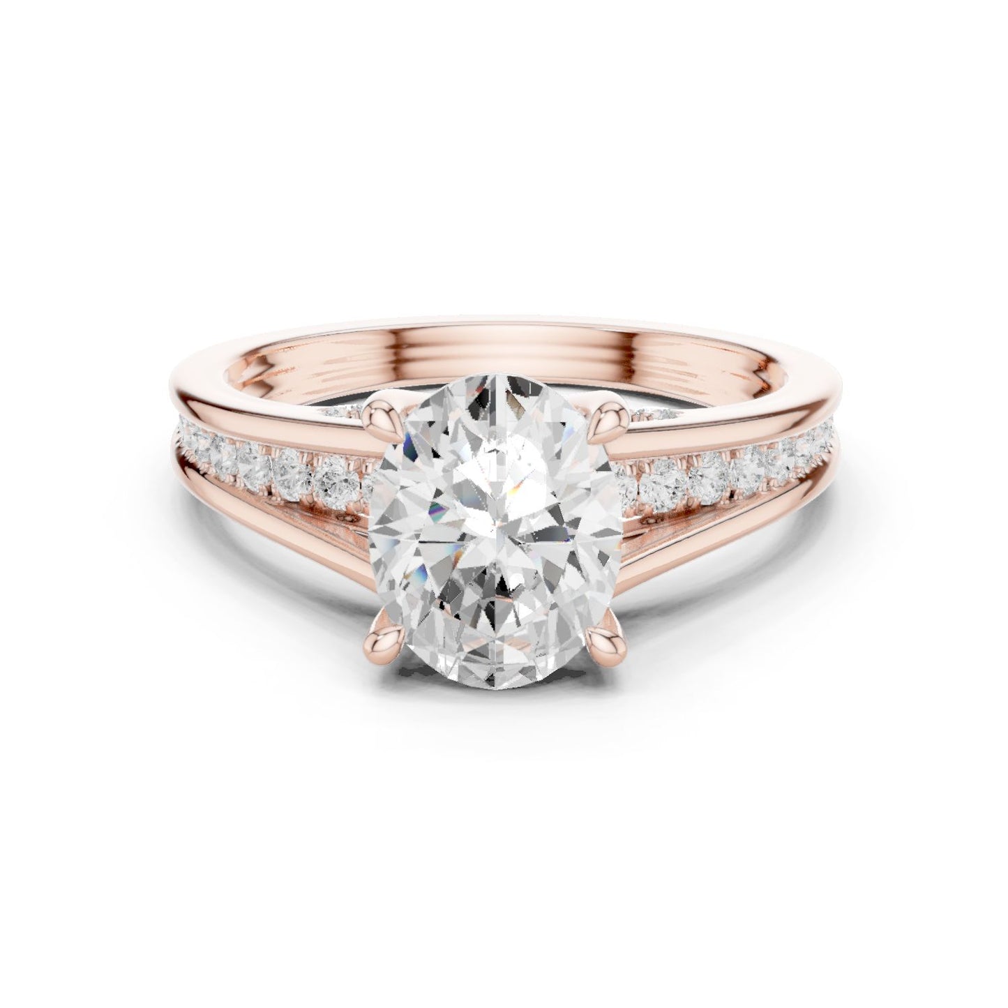 Round Lab Grown Diamond Side-Stone Engagement Ring