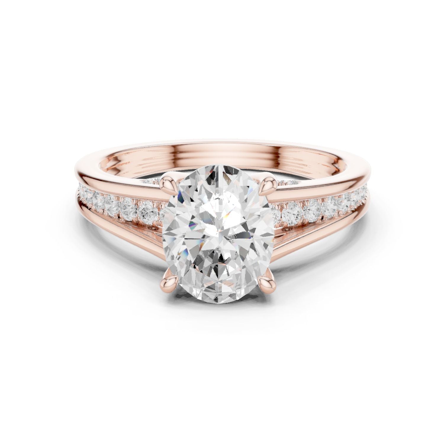 Round Lab Grown Diamond Side-Stone Engagement Ring