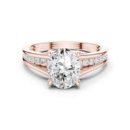 Round Lab Grown Diamond Side-Stone Engagement Ring
