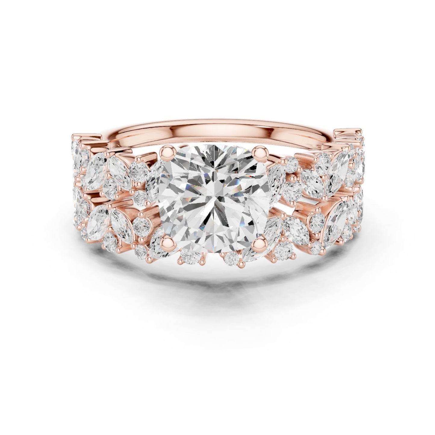 Round Lab Grown Diamond Side-Stone Engagement Ring